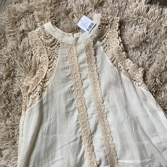 NWT Ecoté Lace High Neck Tank Cream White S - Picture 1 of 9